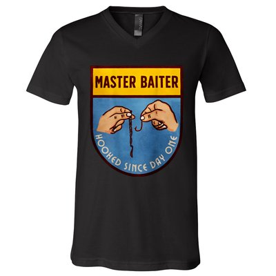 Master Baiter Hooked Since Day One V-Neck T-Shirt