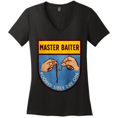 Master Baiter Hooked Since Day One Women's V-Neck T-Shirt