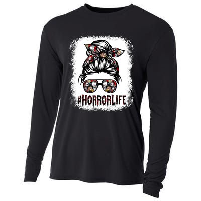 Messy Bun Horror Horror Halloween Movie Horror Mom Cooling Performance Long Sleeve Crew