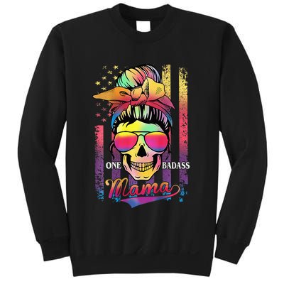 Messy Bun Hair Mom One Badass Mama American Flag Sweatshirt