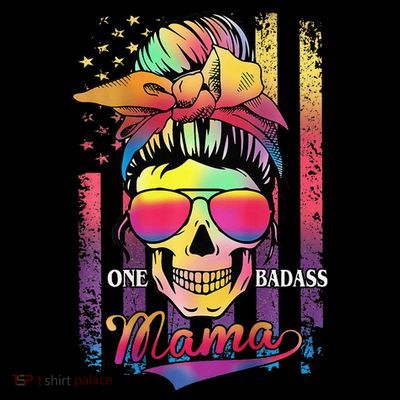 Messy Bun Hair Mom One Badass Mama American Flag T-Shirt