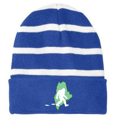 Maine Bigfoot Hunter State Great Gift Striped Beanie with Solid Band