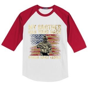 My Brother Has Your Back Proud Army Family Veteran Brother Gift Kids Colorblock Raglan Jersey