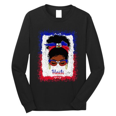 Messy Bun Haitian Haiti Flag Woman Girl Long Sleeve Shirt