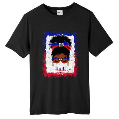 Messy Bun Haitian Haiti Flag Woman Girl Tall Fusion ChromaSoft Performance T-Shirt