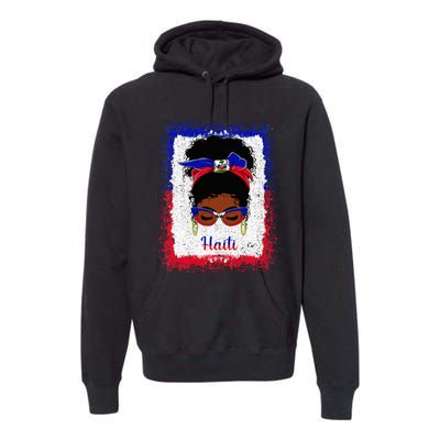 Messy Bun Haitian Haiti Flag Woman Girl Premium Hoodie