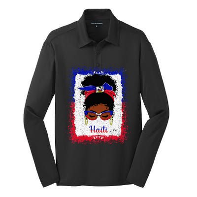 Messy Bun Haitian Haiti Flag Woman Girl Silk Touch Performance Long Sleeve Polo