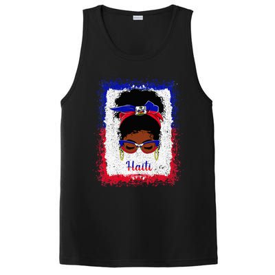 Messy Bun Haitian Haiti Flag Woman Girl PosiCharge Competitor Tank