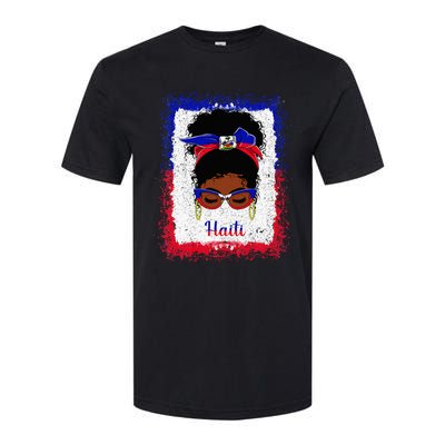 Messy Bun Haitian Haiti Flag Woman Girl Softstyle® CVC T-Shirt