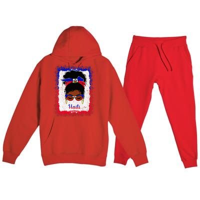 Messy Bun Haitian Haiti Flag Woman Girl Premium Hooded Sweatsuit Set