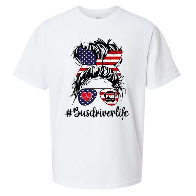 Messy Buns Hair Bus Driver Life American Flag For Women Sueded Cloud Jersey T-Shirt