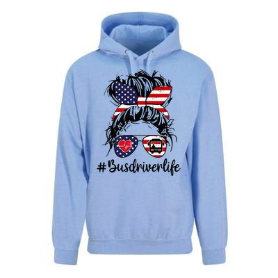 Messy Buns Hair Bus Driver Life American Flag For Women Unisex Surf Hoodie