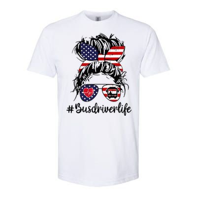 Messy Buns Hair Bus Driver Life American Flag For Women Softstyle CVC T-Shirt