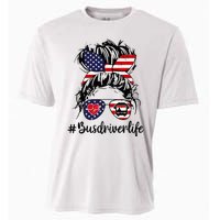 Messy Buns Hair Bus Driver Life American Flag For Women Cooling Performance Crew T-Shirt