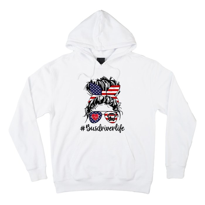 Messy Buns Hair Bus Driver Life American Flag For Women Hoodie