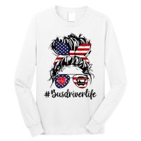 Messy Buns Hair Bus Driver Life American Flag For Women Long Sleeve Shirt