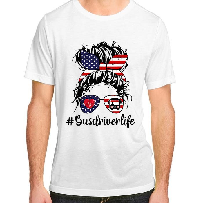 Messy Buns Hair Bus Driver Life American Flag For Women Adult ChromaSoft Performance T-Shirt