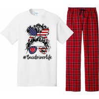 Messy Buns Hair Bus Driver Life American Flag For Women Pajama Set