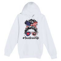 Messy Buns Hair Bus Driver Life American Flag For Women Premium Pullover Hoodie