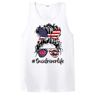 Messy Buns Hair Bus Driver Life American Flag For Women PosiCharge Competitor Tank