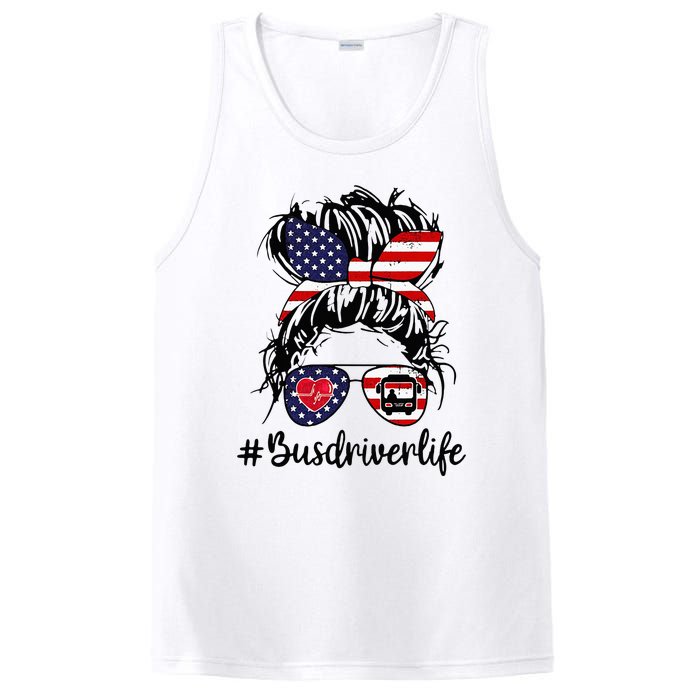 Messy Buns Hair Bus Driver Life American Flag For Women PosiCharge Competitor Tank