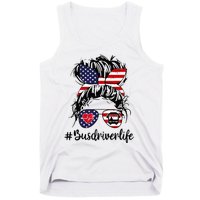 Messy Buns Hair Bus Driver Life American Flag For Women Tank Top