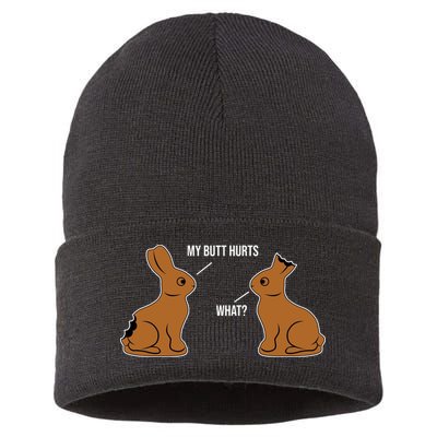 My Butt Hurts Chocolate Easter Bunny Funny Sustainable Knit Beanie