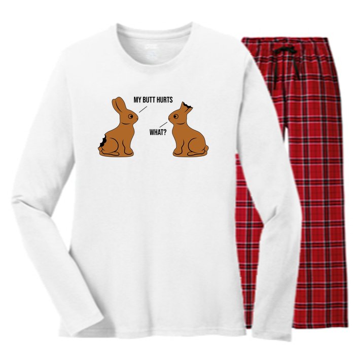 My Butt Hurts Chocolate Easter Bunny Funny Women's Long Sleeve Flannel Pajama Set 