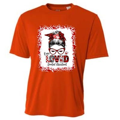 Messy Bun Hair One Loved Dental Assistant Valentine's Day Funny Gift Cooling Performance Crew T-Shirt