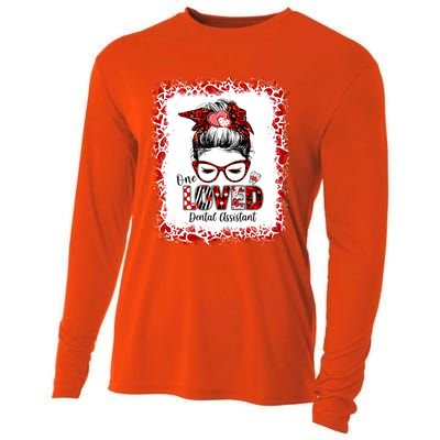 Messy Bun Hair One Loved Dental Assistant Valentine's Day Funny Gift Cooling Performance Long Sleeve Crew