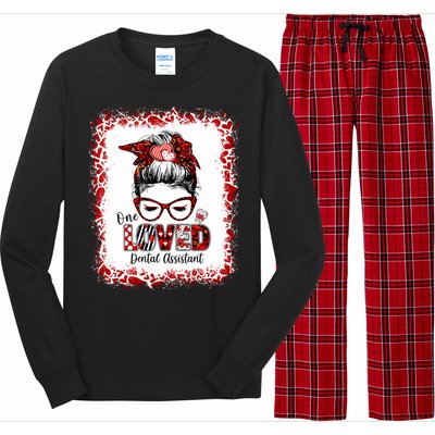 Messy Bun Hair One Loved Dental Assistant Valentine's Day Funny Gift Long Sleeve Pajama Set