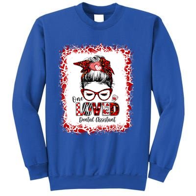 Messy Bun Hair One Loved Dental Assistant Valentine's Day Funny Gift Sweatshirt