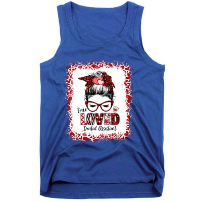 Messy Bun Hair One Loved Dental Assistant Valentine's Day Funny Gift Tank Top