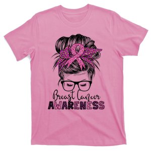 Messy Bun Hair Breast Cancer Awareness T-Shirt