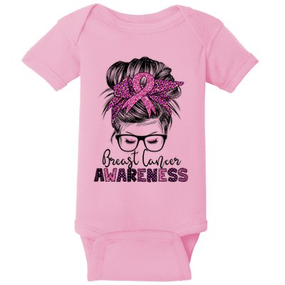 Messy Bun Hair Breast Cancer Awareness Baby Bodysuit
