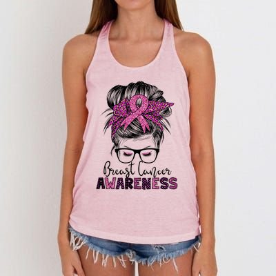 Messy Bun Hair Breast Cancer Awareness Women's Knotted Racerback Tank