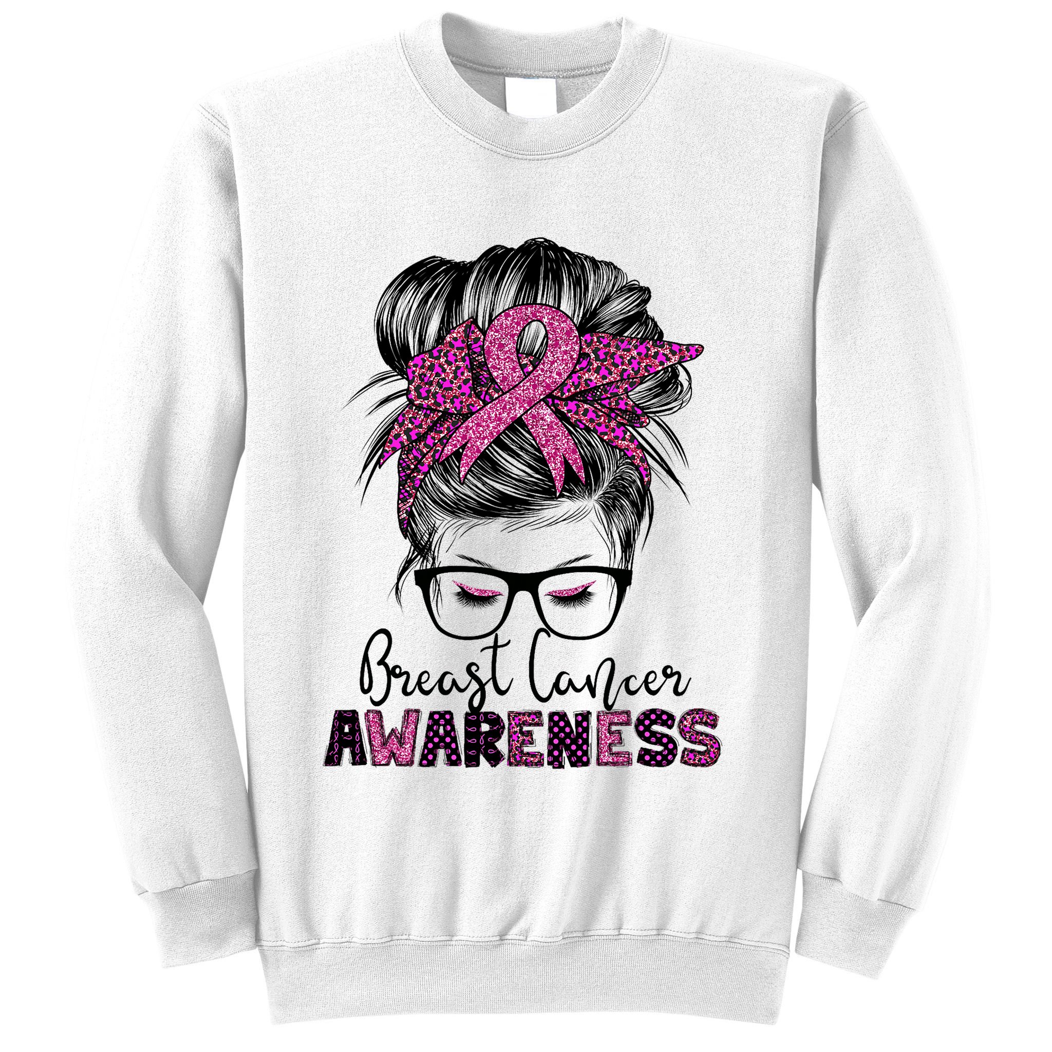 Messy Bun Hair Breast Cancer Awareness Sweatshirt