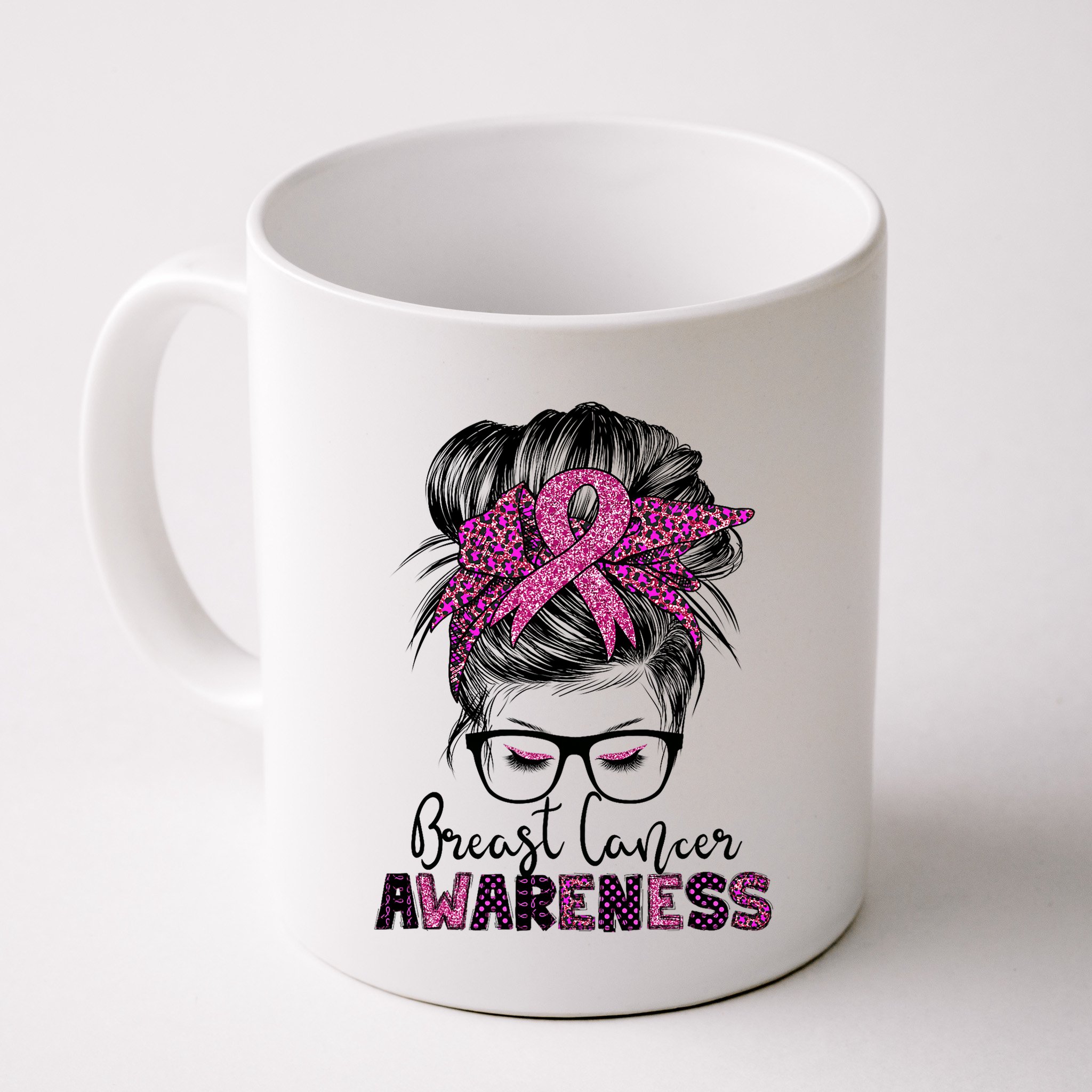 Messy Bun Hair Breast Cancer Awareness Mug