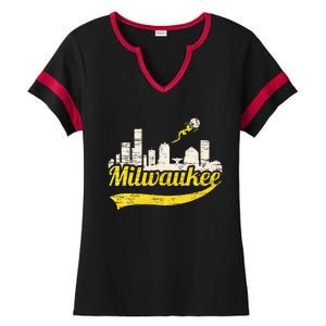 Milwaukee Baseball Home Run City Skyline Ladies Halftime Notch Neck Tee