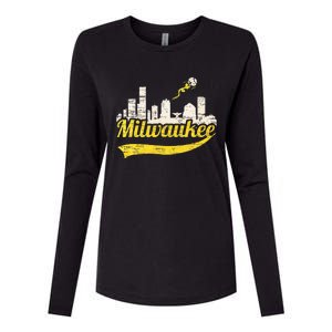 Milwaukee Baseball Home Run City Skyline Womens Cotton Relaxed Long Sleeve T-Shirt