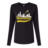 Milwaukee Baseball Home Run City Skyline Womens Cotton Relaxed Long Sleeve T-Shirt