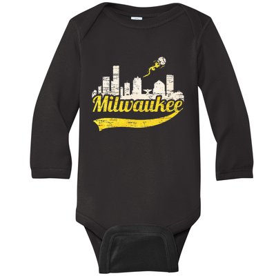 Milwaukee Baseball Home Run City Skyline Baby Long Sleeve Bodysuit