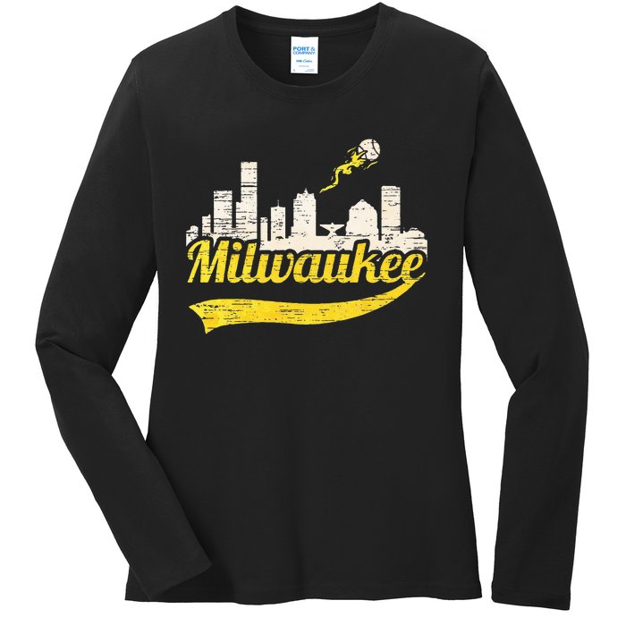 Milwaukee Baseball Home Run City Skyline Ladies Long Sleeve Shirt