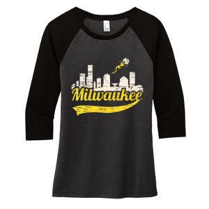 Milwaukee Baseball Home Run City Skyline Women's Tri-Blend 3/4-Sleeve Raglan Shirt