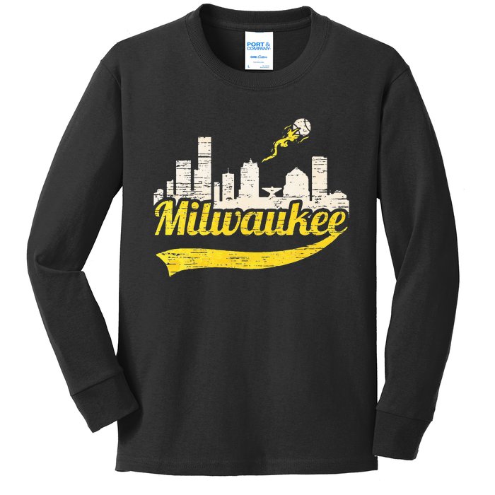 Milwaukee Baseball Home Run City Skyline Kids Long Sleeve Shirt