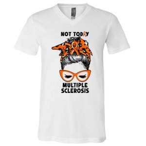 Messy Bun Hair Multiple Sclerosis Awareness V-Neck T-Shirt