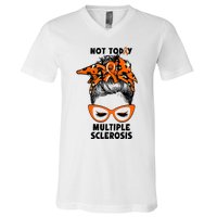 Messy Bun Hair Multiple Sclerosis Awareness V-Neck T-Shirt