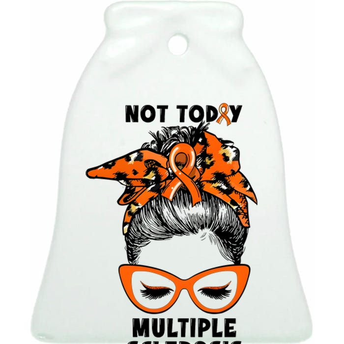 Messy Bun Hair Multiple Sclerosis Awareness Ceramic Bell Ornament