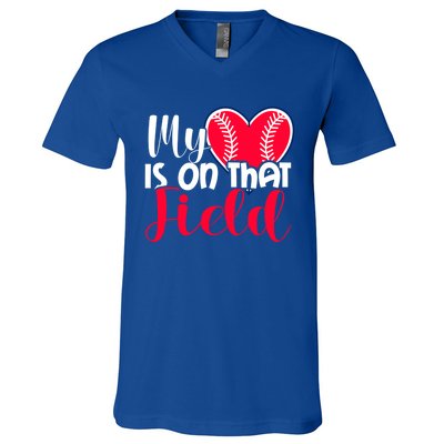 My Baseball Heart Is On That Field Gift V-Neck T-Shirt