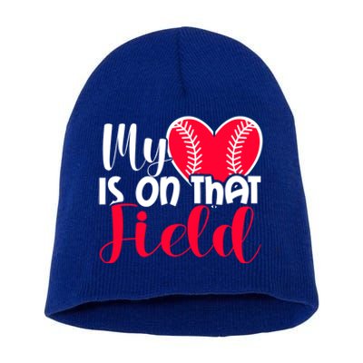 My Baseball Heart Is On That Field Gift Short Acrylic Beanie